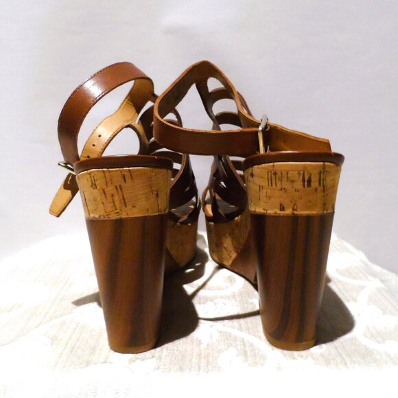 Franco Sarto Brown Wedge leather Sandals - NEW - Picture 5 of 10